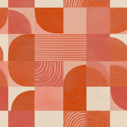 Retro Geometric Checkered Wallpaper Seamless Mid Century Modern Orange Pattern Wall Decor
