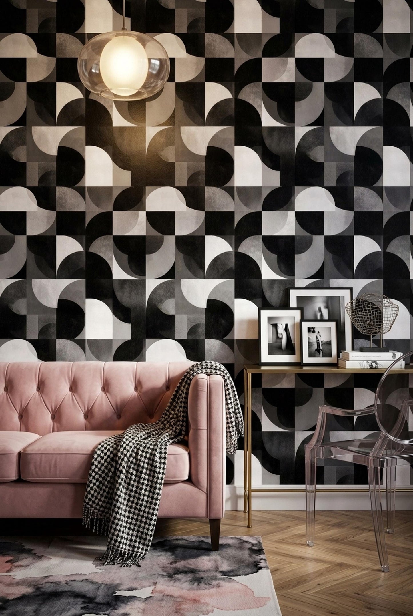 Modern Architectural Wallpaper Seamless Abstract Grid Pattern Black Neutral Luxury Wall Design