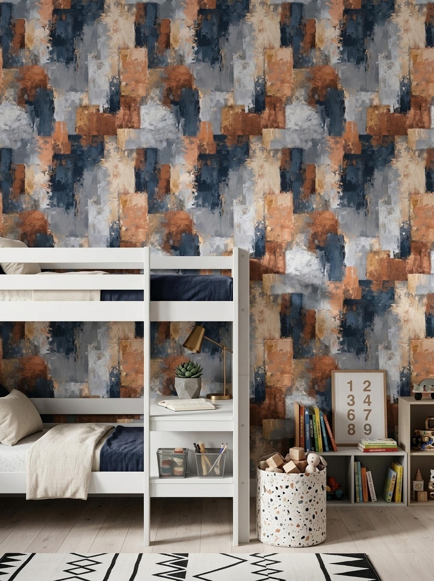 Abstract Paint Texture Wallpaper Pattern Blue Gray Rust Modern Artistic Wall Decor