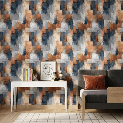 Abstract Paint Texture Wallpaper Pattern Blue Gray Rust Modern Artistic Wall Decor
