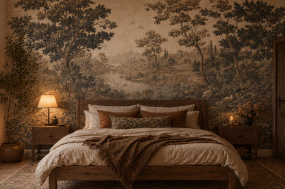 Antique River Landscape Wall Mural Vintage Countryside Scenic Wallpaper Classic Nature Art