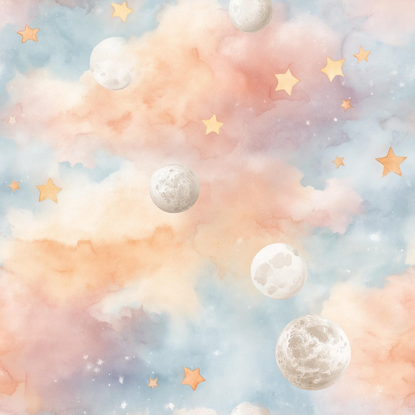 Dreamy Sky Wallpaper Moon Star Pattern Nursery Decor Soft Pastel Kids Room Wall Design