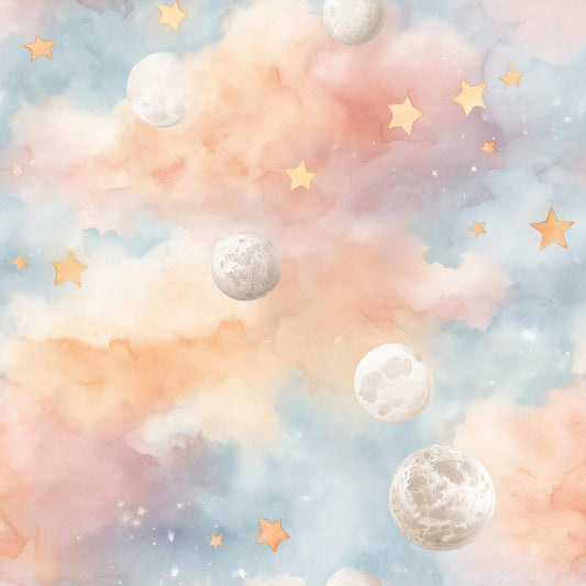 Dreamy Sky Wallpaper Moon Star Pattern Nursery Decor Soft Pastel Kids Room Wall Design