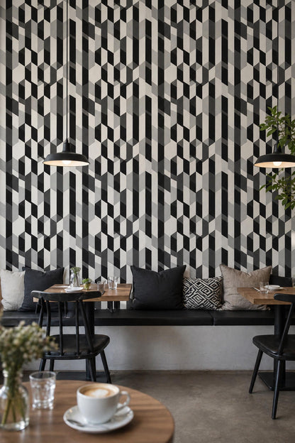 Geometric Wallpaper Modern Pattern Black White Wall Design 3D Cube Abstract Decor