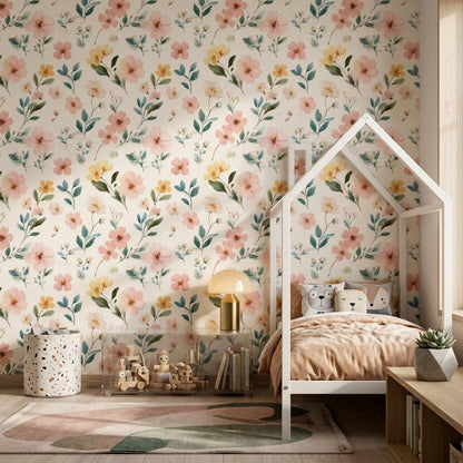 Minimal Floral Wallpaper Seamless Pastel Pattern Modern Elegant Wall Decor