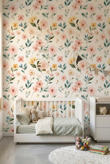 Minimal Floral Wallpaper Seamless Pastel Pattern Modern Elegant Wall Decor