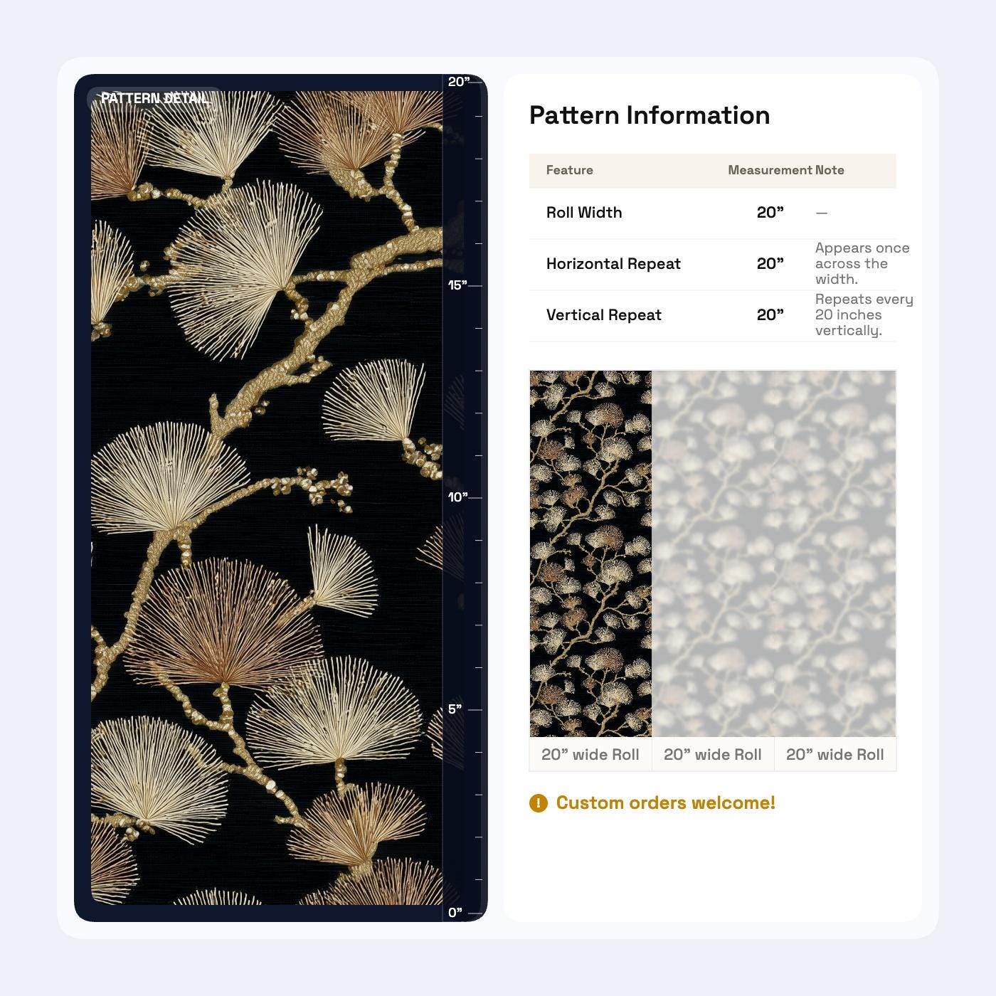 Black Gold Wallpaper Art Deco Ginkgo Pattern Seamless Repeat Luxury Wall Decor