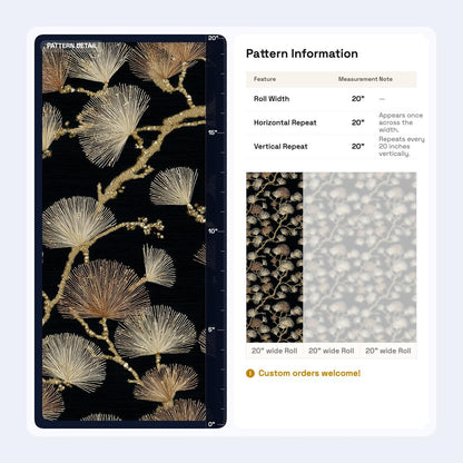 Black Gold Wallpaper Art Deco Ginkgo Pattern Seamless Repeat Luxury Wall Decor