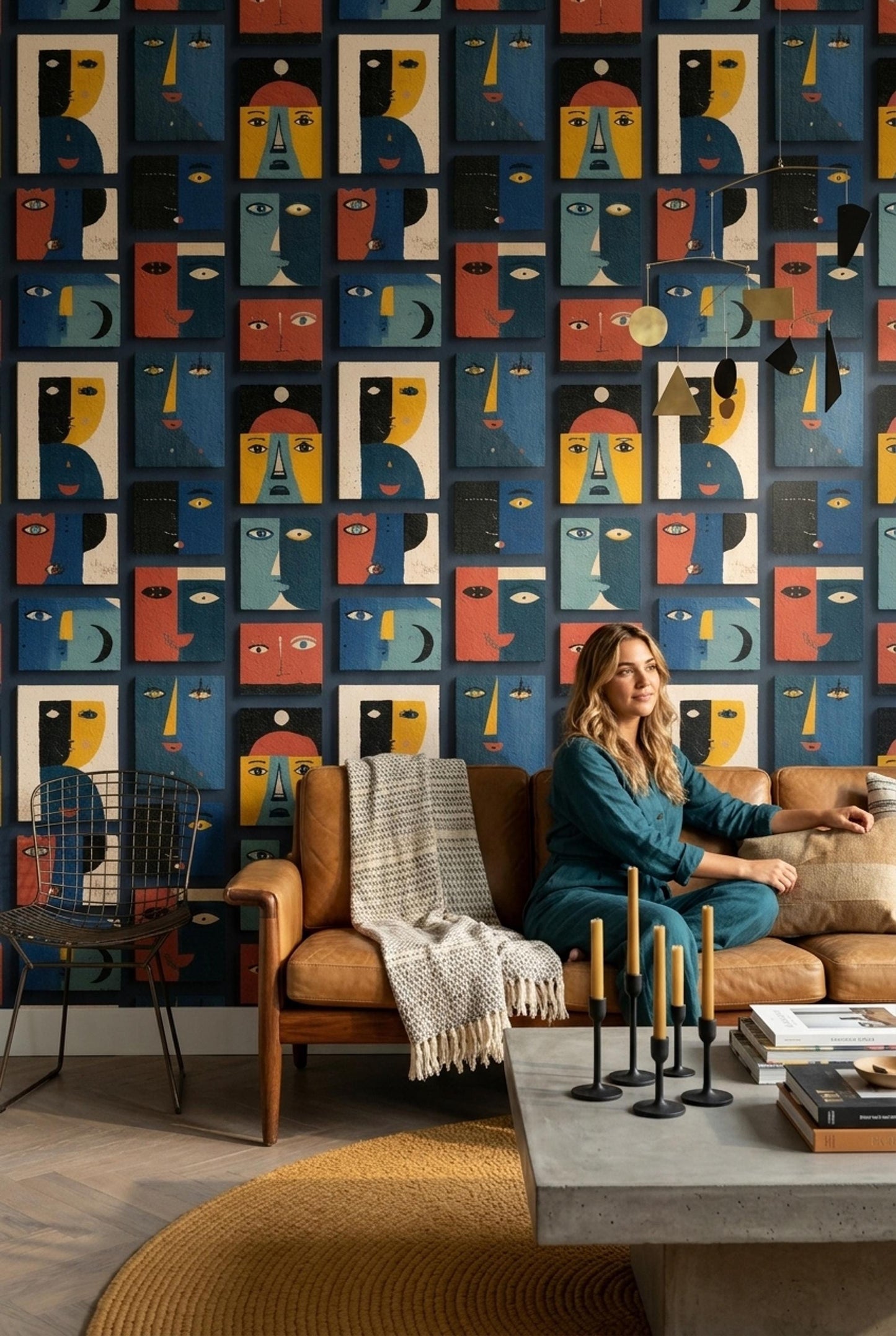 Abstract Faces Wallpaper Modern Art Pattern Cubist Portrait Seamless Repeat Wall Decor