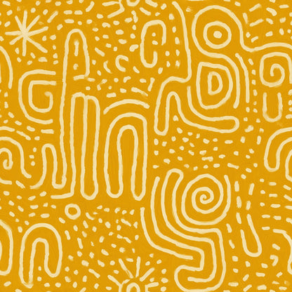 Mustard Abstract Line Wallpaper Boho Tribal Pattern Seamless Repeat Modern Wall Decor