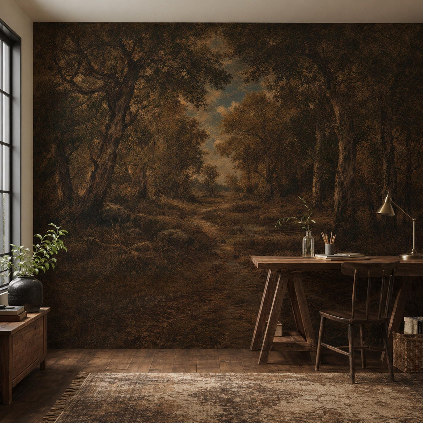 Dark Forest Wallpaper Woodland Landscape Autumn Trees Wall Mural