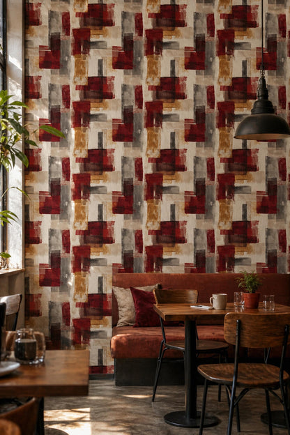 Abstract Brush Stroke Wallpaper Red Beige Artistic Texture Modern Statement Wall Decor