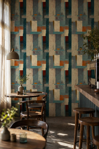 Abstract Block Wallpaper Mid Century Modern Texture Retro Artistic Wall Decor Panel Design