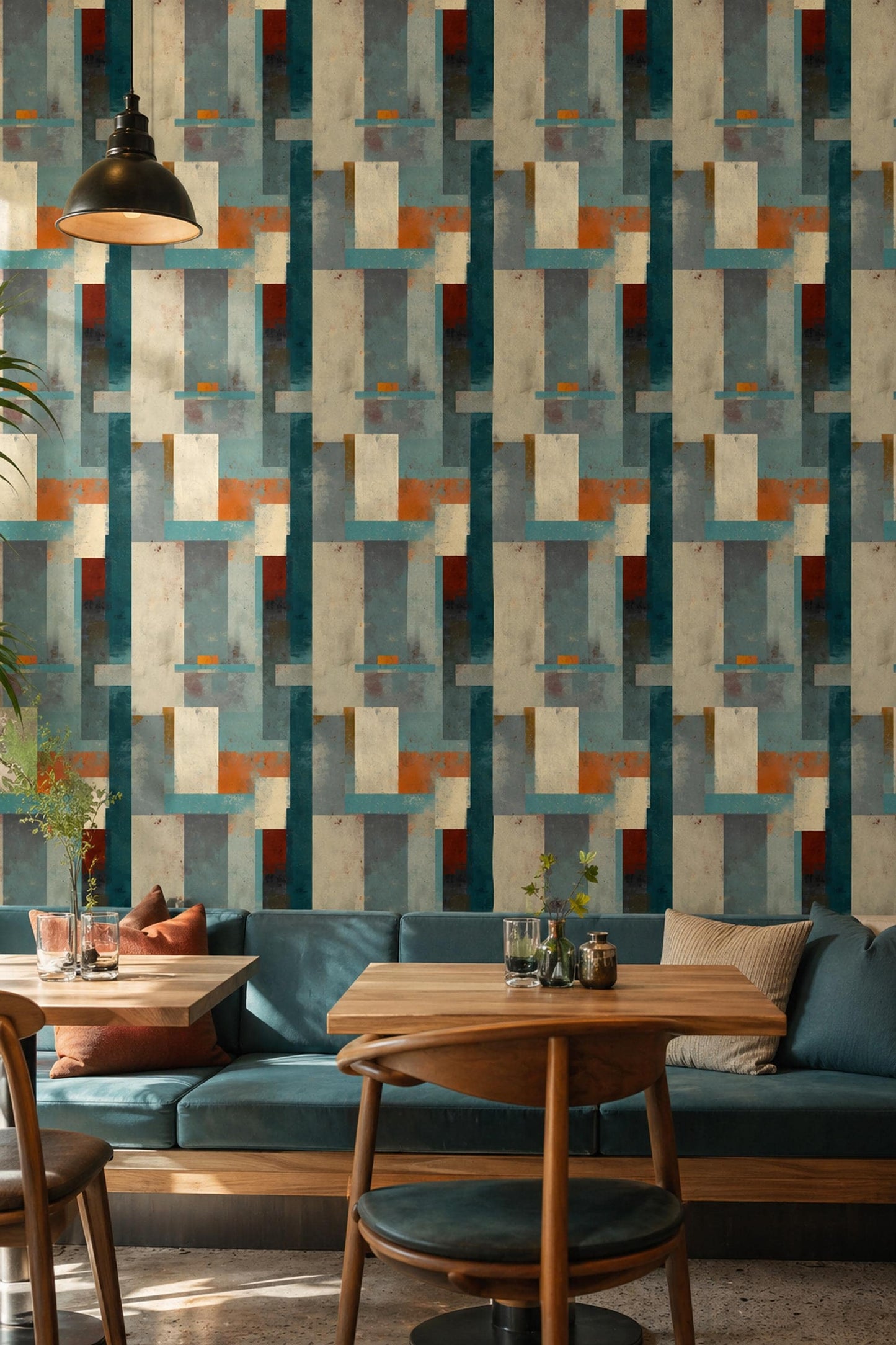 Abstract Block Wallpaper Mid Century Modern Texture Retro Artistic Wall Decor Panel Design