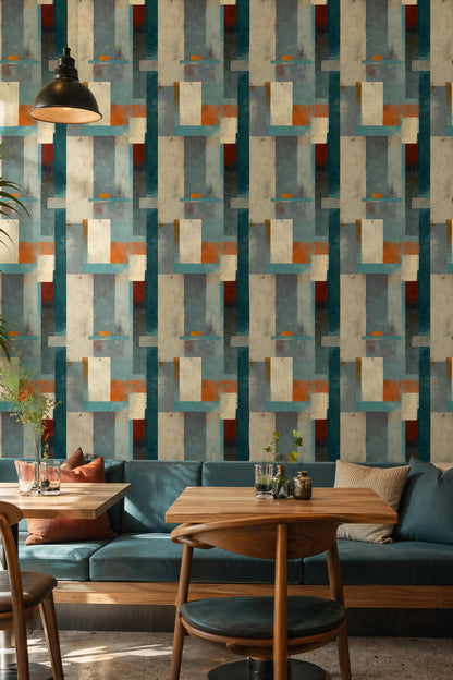 Abstract Block Wallpaper Mid Century Modern Texture Retro Artistic Wall Decor Panel Design