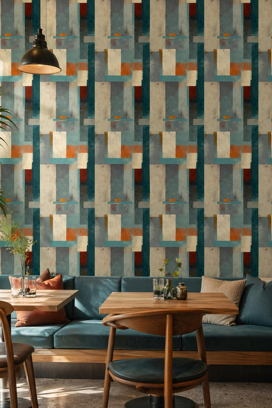 Abstract Block Wallpaper Mid Century Modern Texture Retro Artistic Wall Decor Panel Design