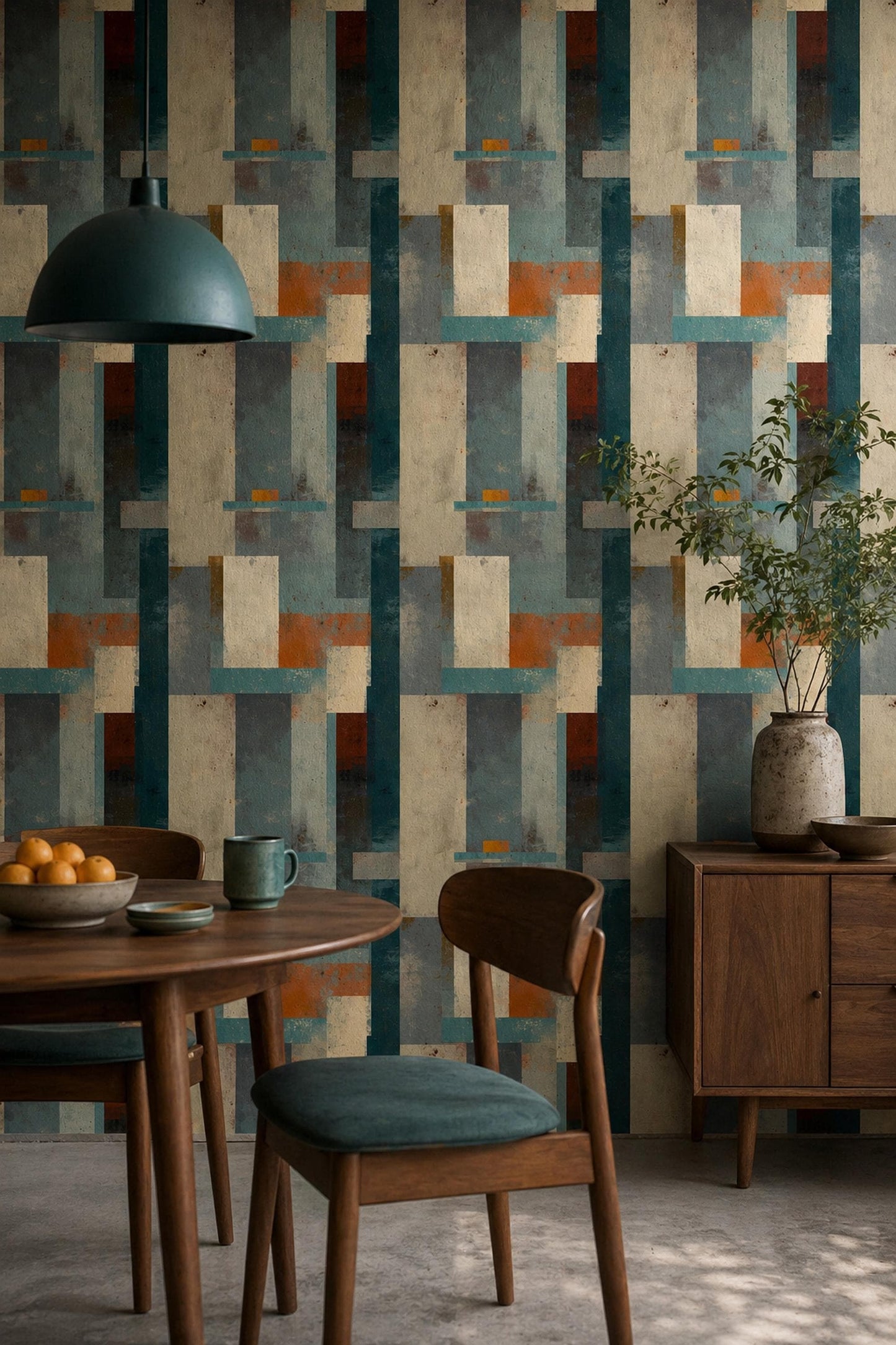 Abstract Block Wallpaper Mid Century Modern Texture Retro Artistic Wall Decor Panel Design