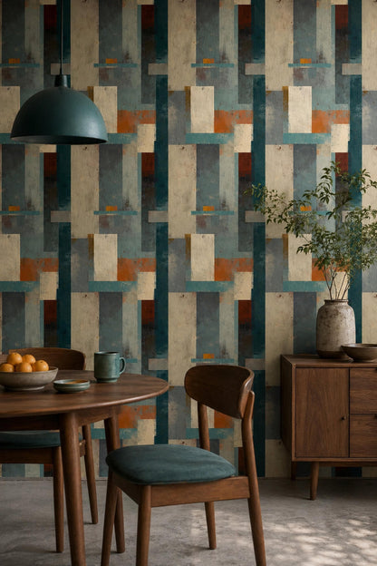 Abstract Block Wallpaper Mid Century Modern Texture Retro Artistic Wall Decor Panel Design