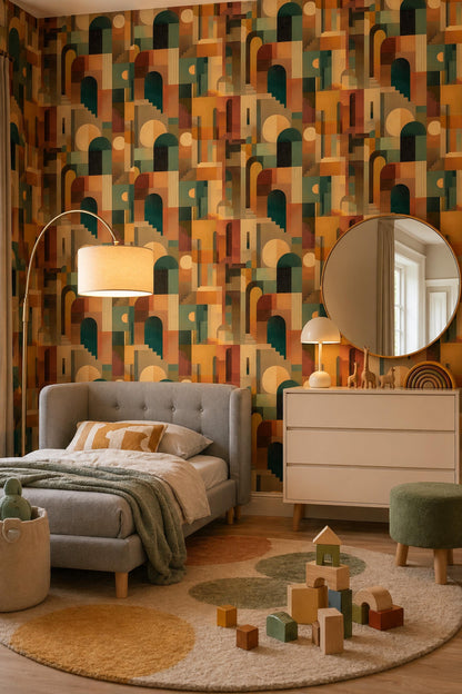 Mid Century Arch Wallpaper Abstract Architectural Pattern Retro Modern Wall Decor