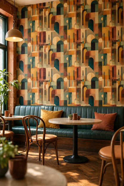 Mid Century Arch Wallpaper Abstract Architectural Pattern Retro Modern Wall Decor
