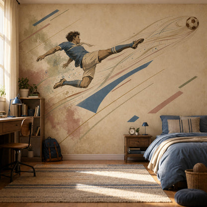 Soccer Kick Wall Mural Football Athlete Decor Boys Room Sports Bedroom Statement Art