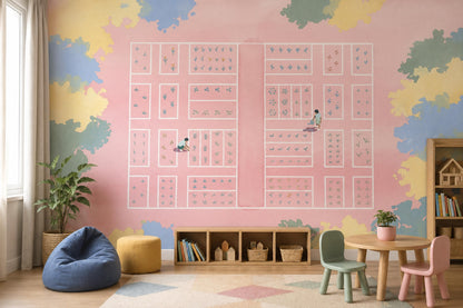 Watercolor Texture Wallpaper Pastel Garden Plan Minimal Plot Map Wall Mural