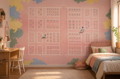 Watercolor Texture Wallpaper Pastel Garden Plan Minimal Plot Map Wall Mural