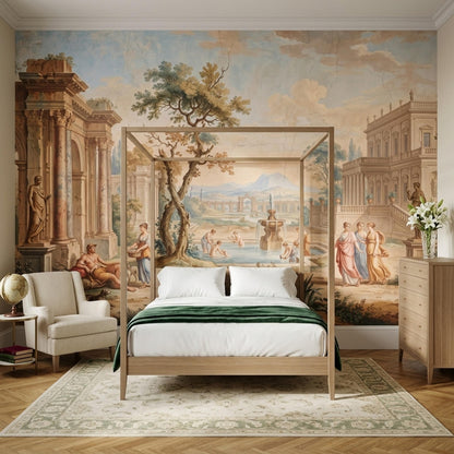 Fresco Mural Wallpaper Roman Ruins Fountain Garden Wall Mural