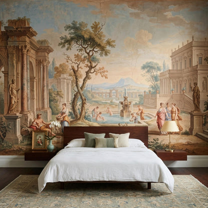 Fresco Mural Wallpaper Roman Ruins Fountain Garden Wall Mural