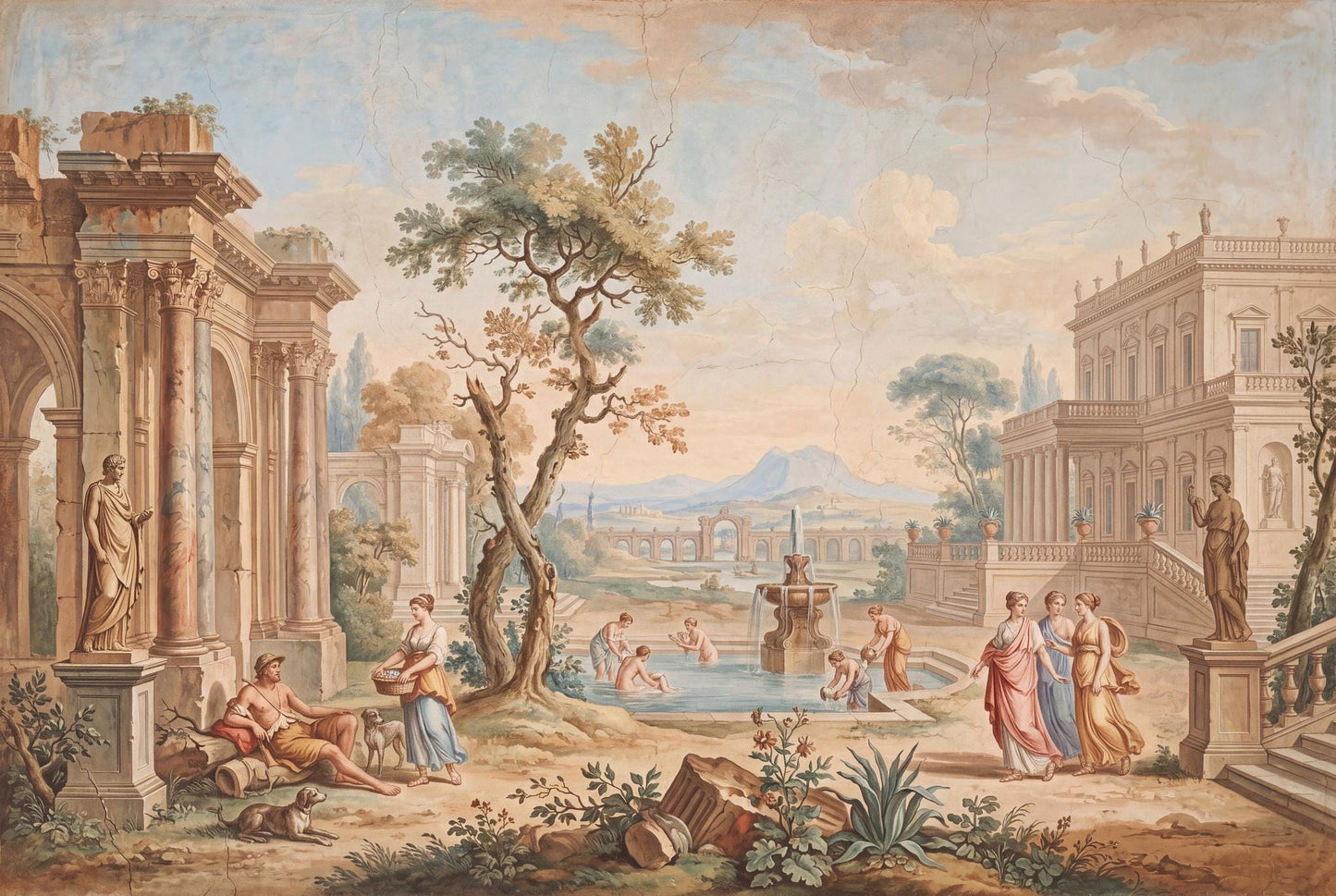 Fresco Mural Wallpaper Roman Ruins Fountain Garden Wall Mural