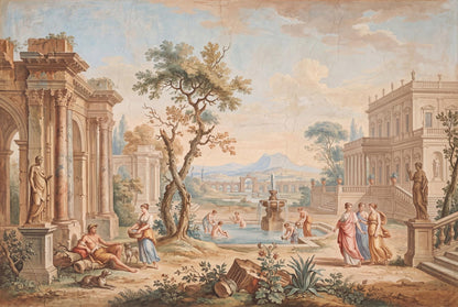 Fresco Mural Wallpaper Roman Ruins Fountain Garden Wall Mural