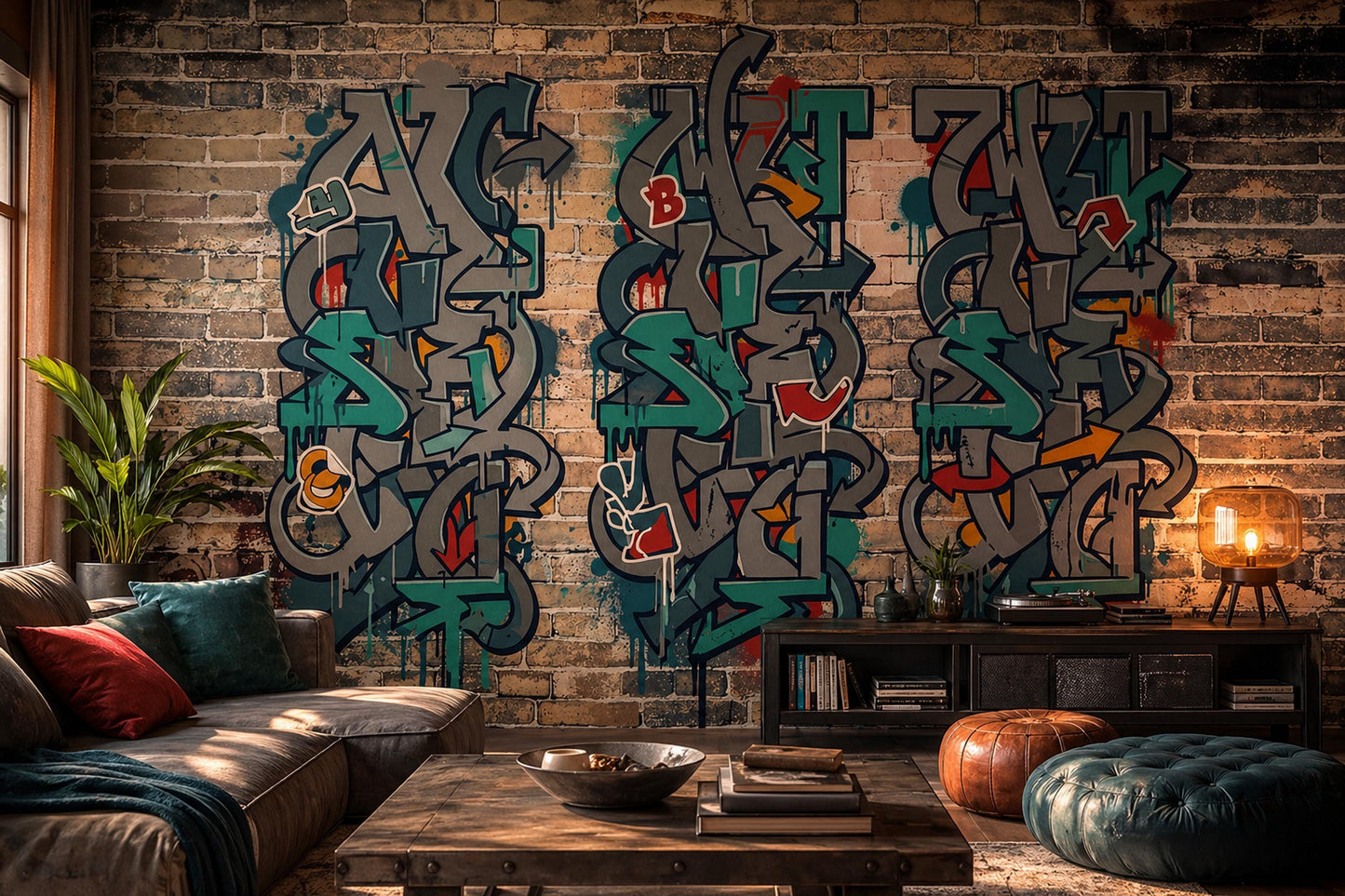 Urban Graffiti Wallpaper Brick Effect Street Style Loft Interior Gamer Room Accent