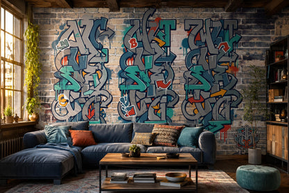 Urban Graffiti Wallpaper Brick Effect Street Style Loft Interior Gamer Room Accent