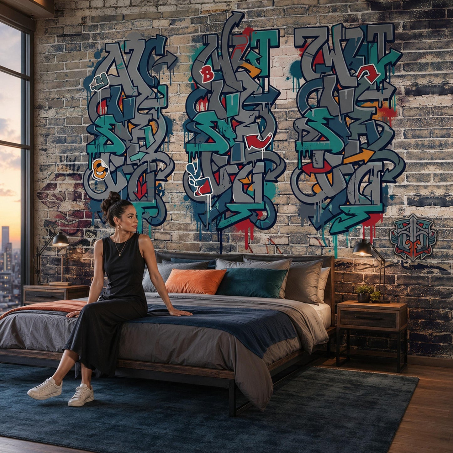 Urban Graffiti Wallpaper Brick Effect Street Style Loft Interior Gamer Room Accent