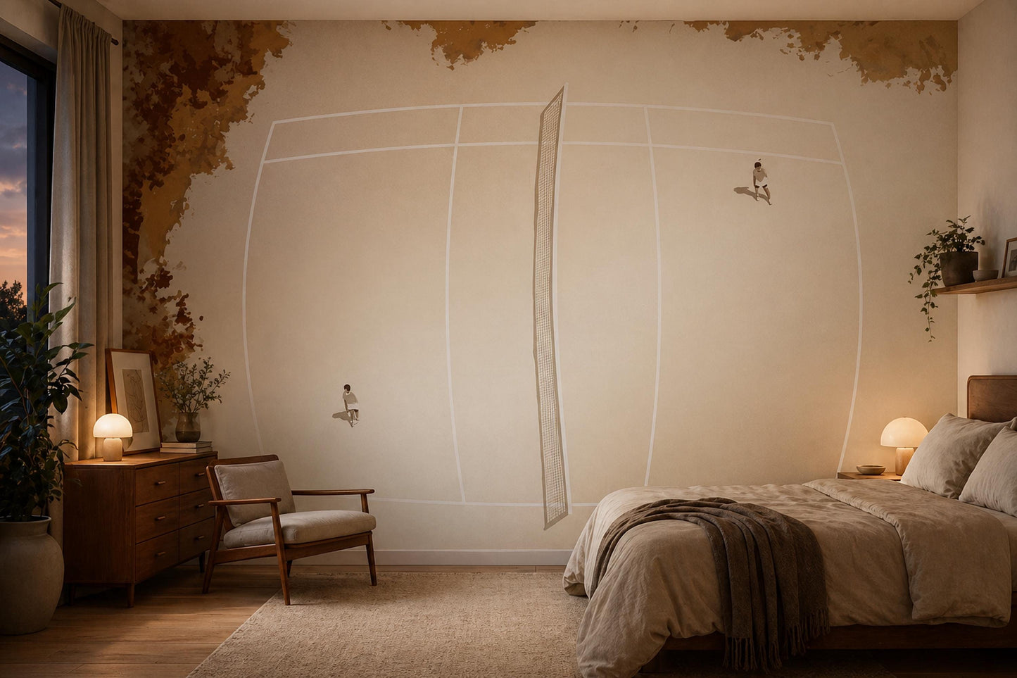 Tennis Court Wallpaper Minimal Neutral Sport Interior Modern Wall Mural