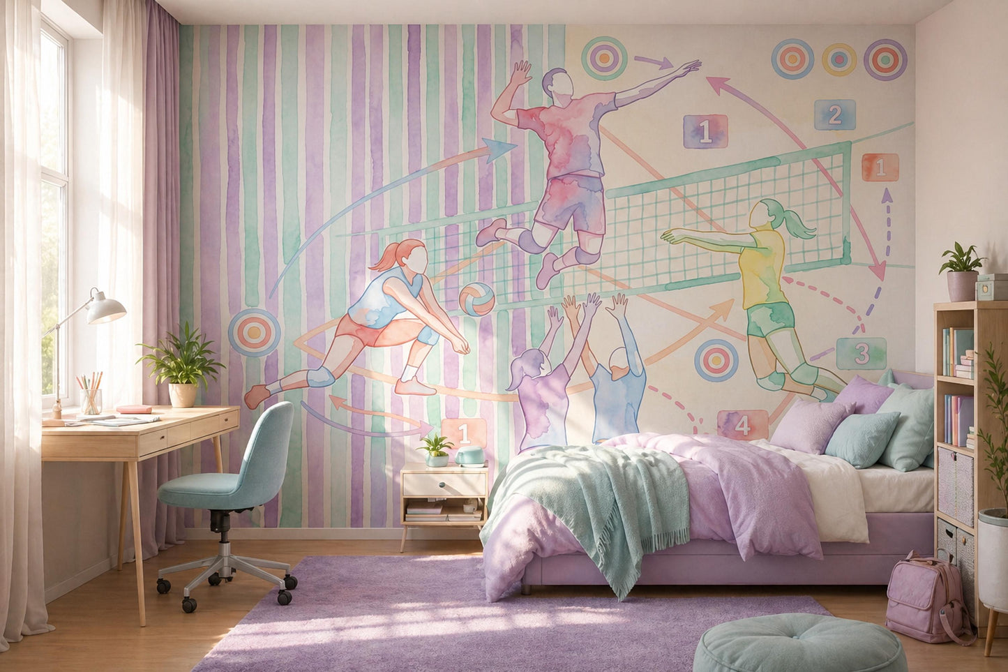 Volleyball Wallpaper Watercolor Pastel Wall Mural