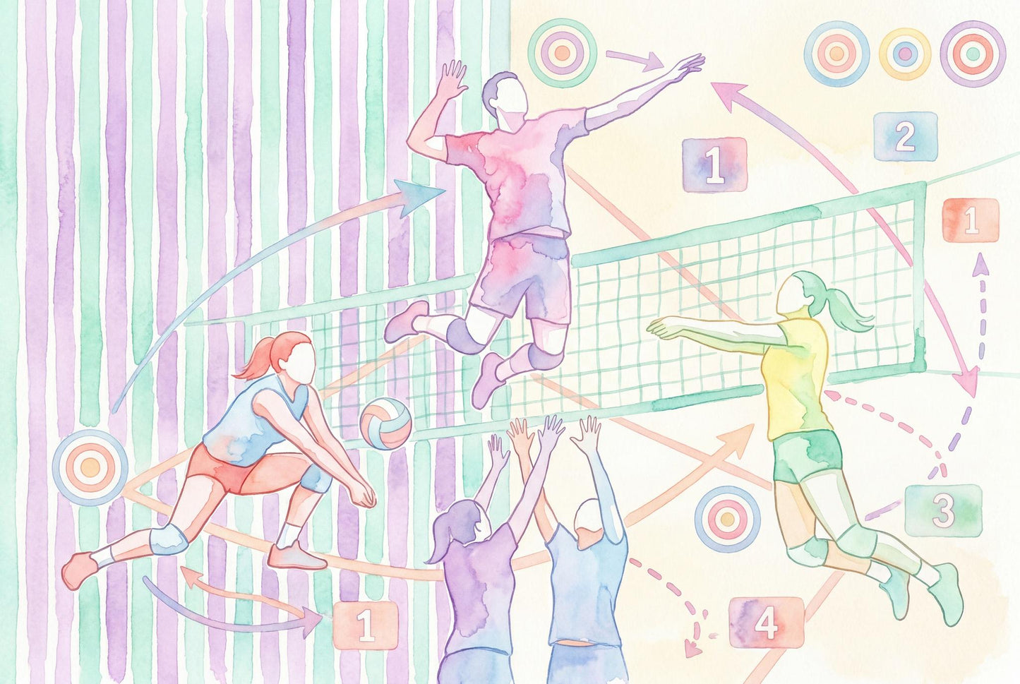 Volleyball Wallpaper Watercolor Pastel Wall Mural