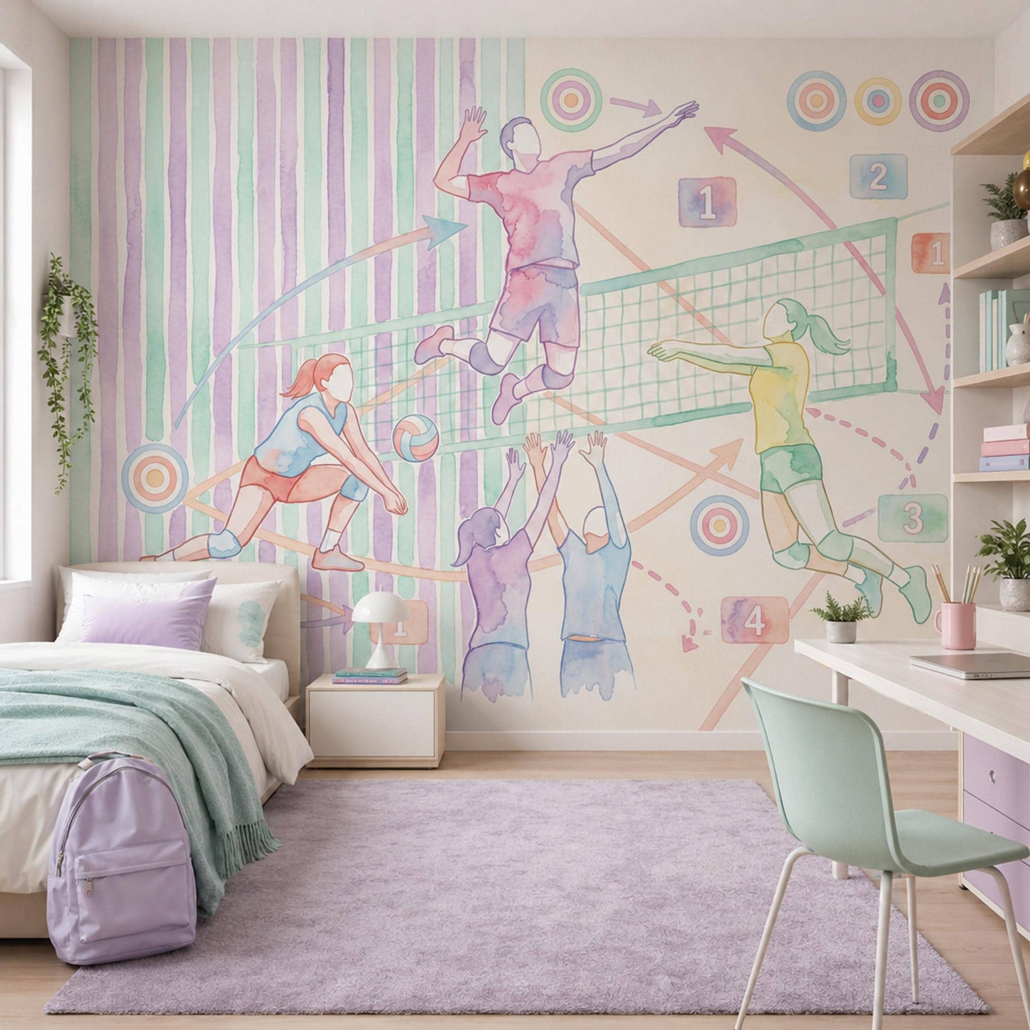 Volleyball Wallpaper Watercolor Pastel Wall Mural