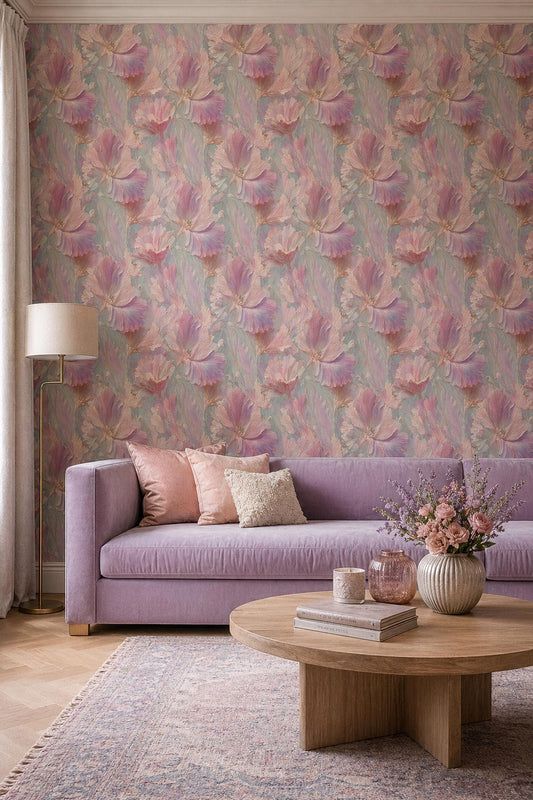 Pastel Floral Wallpaper Soft Vintage Flower Pattern Elegant Wall Decor