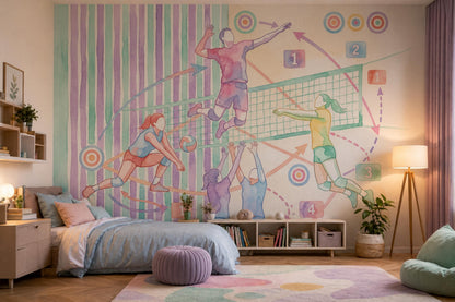 Volleyball Wallpaper Watercolor Pastel Wall Mural