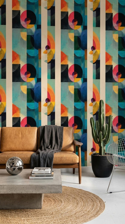 Geometric Wallpaper Abstract Pattern Modern Color Block Wall Decor Seamless Design