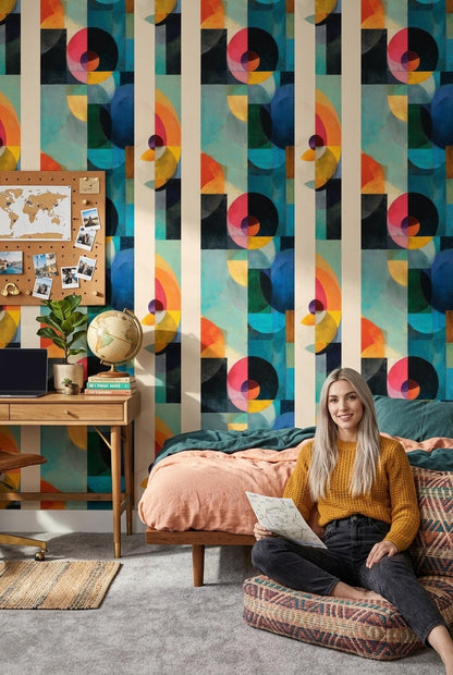 Geometric Wallpaper Abstract Pattern Modern Color Block Wall Decor Seamless Design