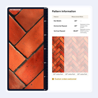 Brick Wallpaper Rustic Industrial Wall Design Herringbone Pattern Red Brick Effect Decor