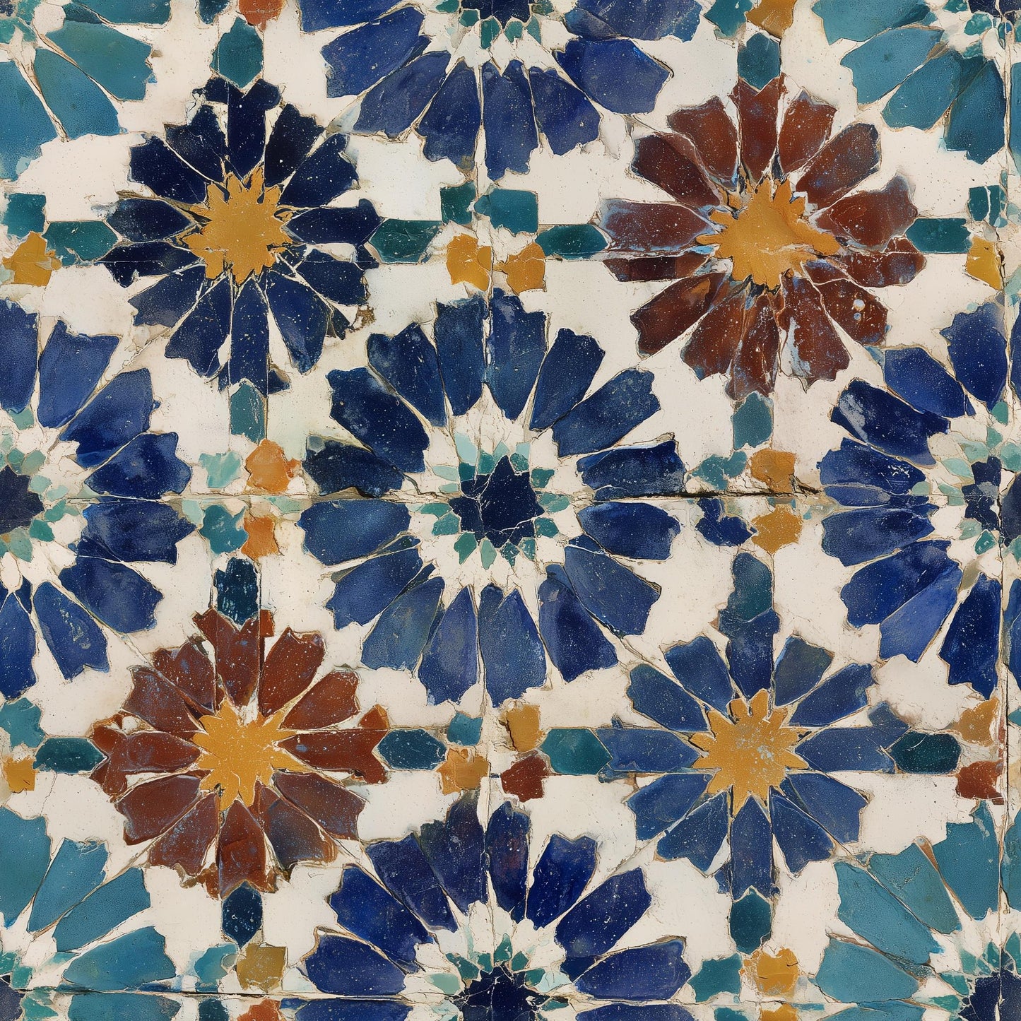 Moroccan Tile Wallpaper Blue Pattern Mediterranean Wall Decor Boho Mosaic Design