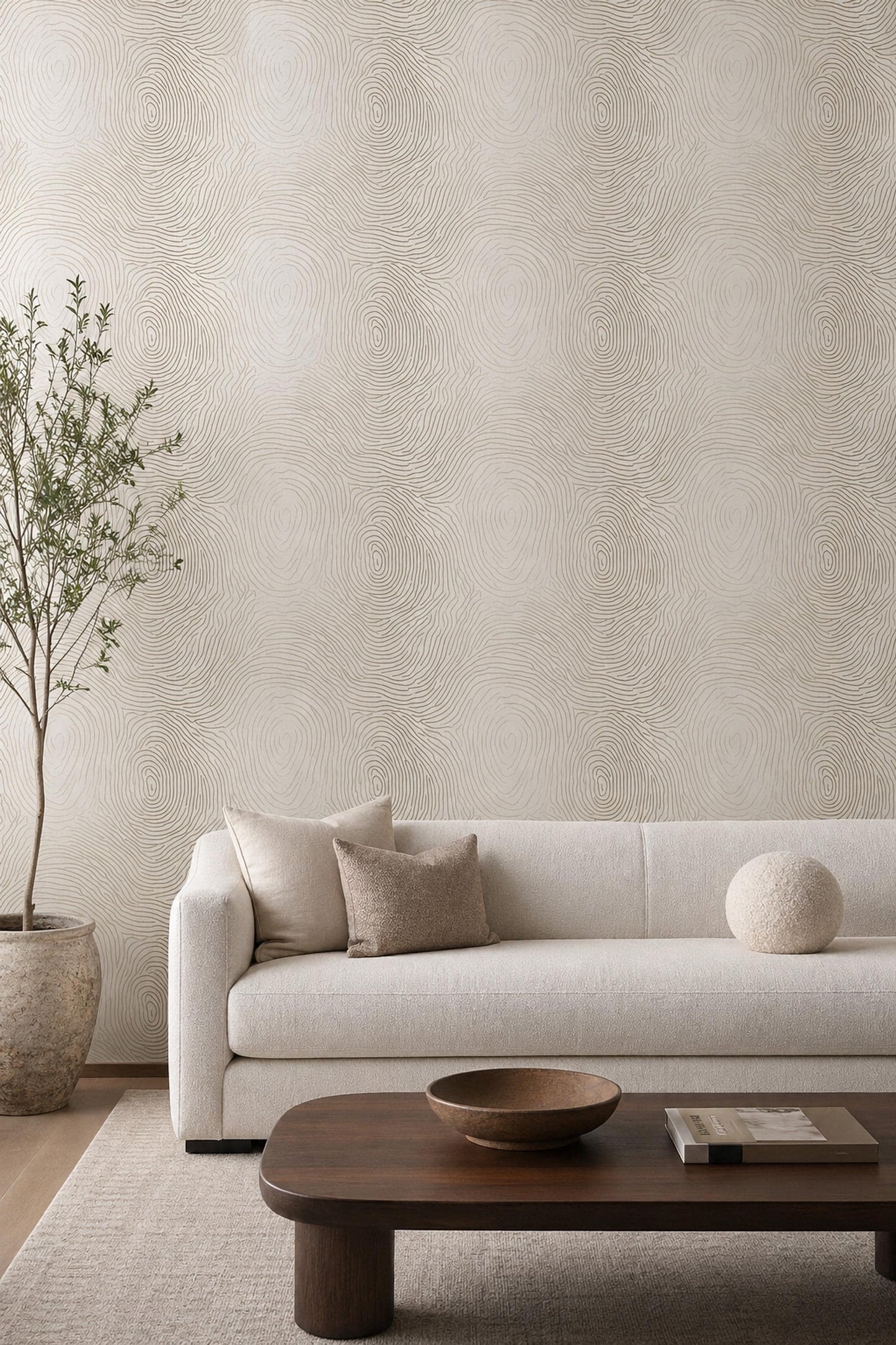 Abstract Wood Grain Wallpaper Gold Topographic Lines Neutral Wall Decor