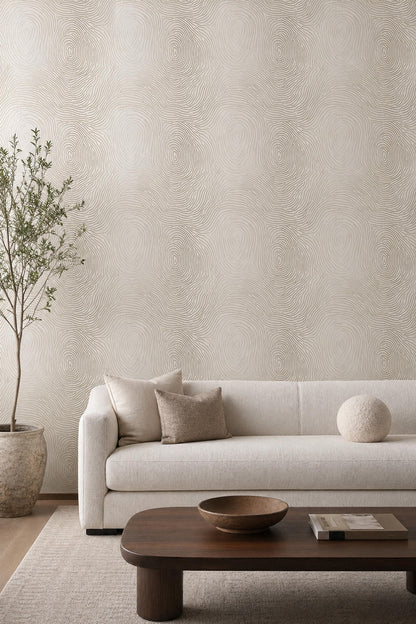 Abstract Wood Grain Wallpaper Gold Topographic Lines Neutral Wall Decor