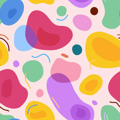 Colorful Abstract Shapes Wallpaper Retro Blob Pattern Modern Wall Decor