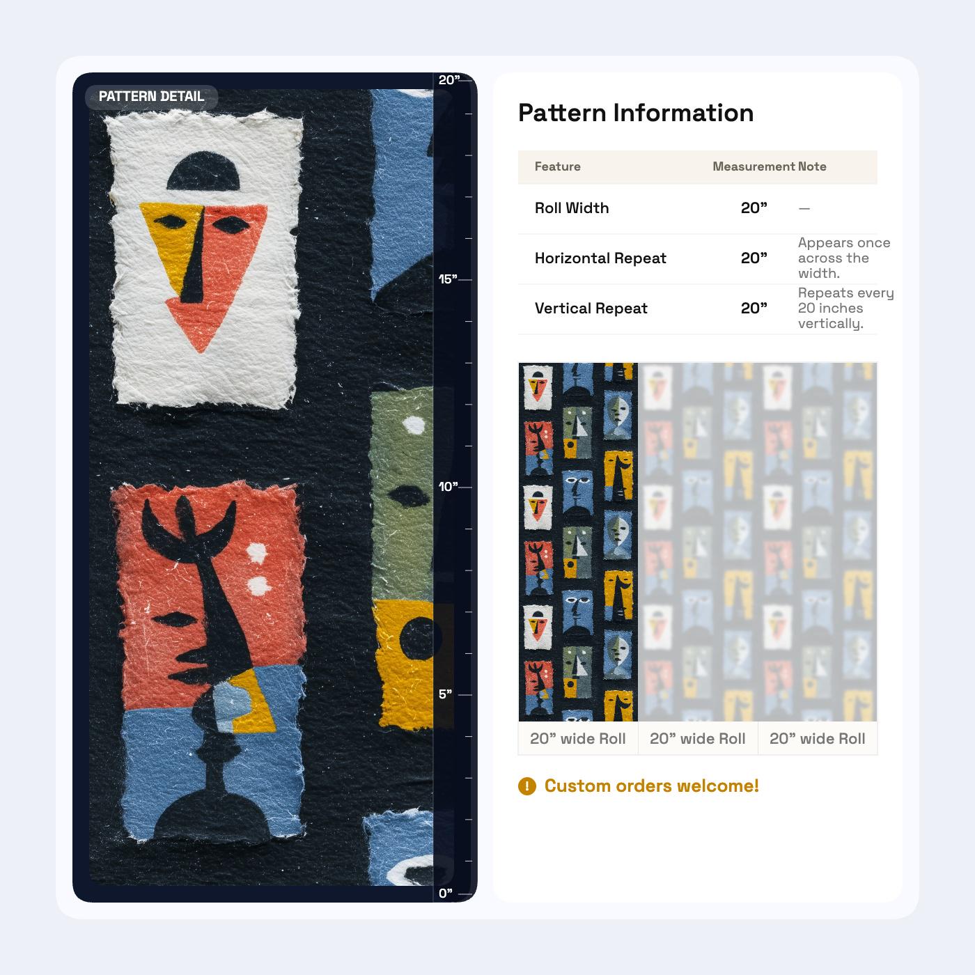 Abstract Faces Wallpaper Modern Art Pattern Mid Century Style Removable Peel Stick Decor
