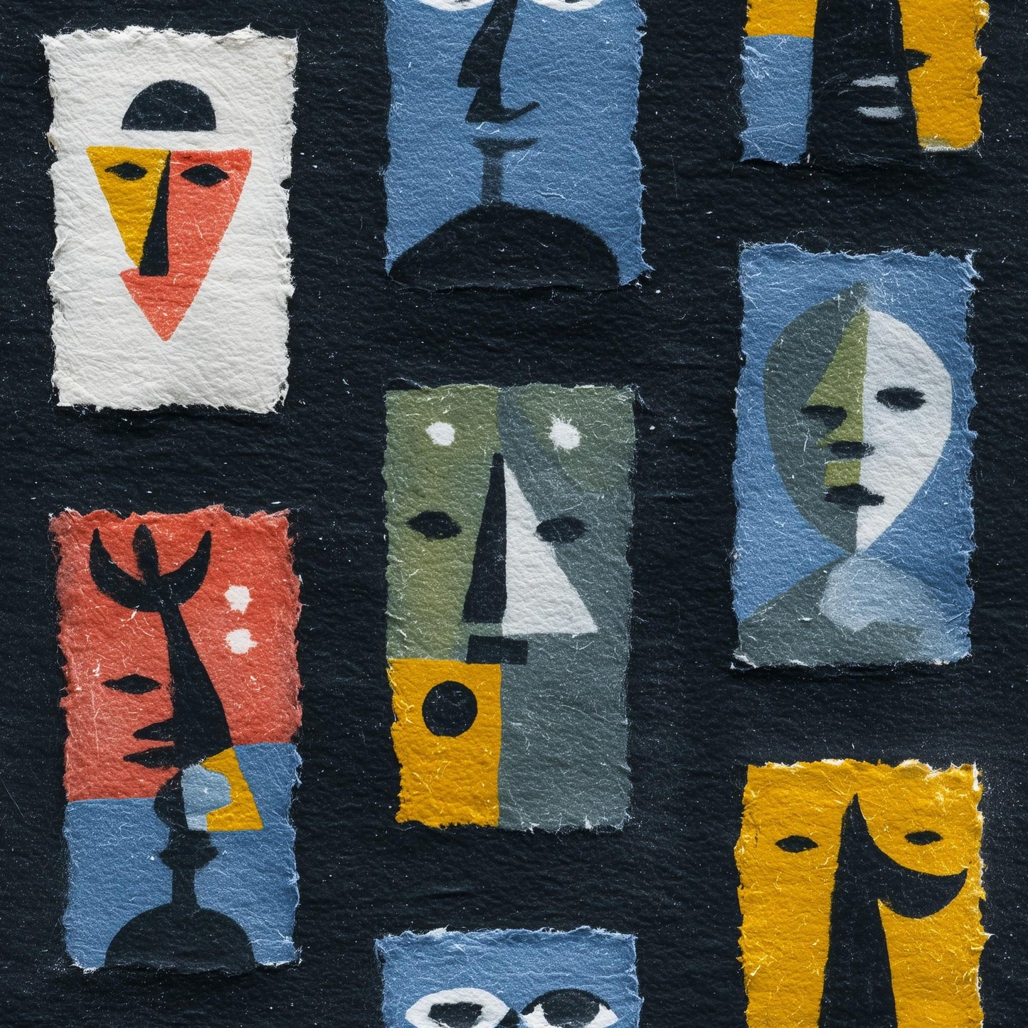 Abstract Faces Wallpaper Modern Art Pattern Mid Century Style Removable Peel Stick Decor