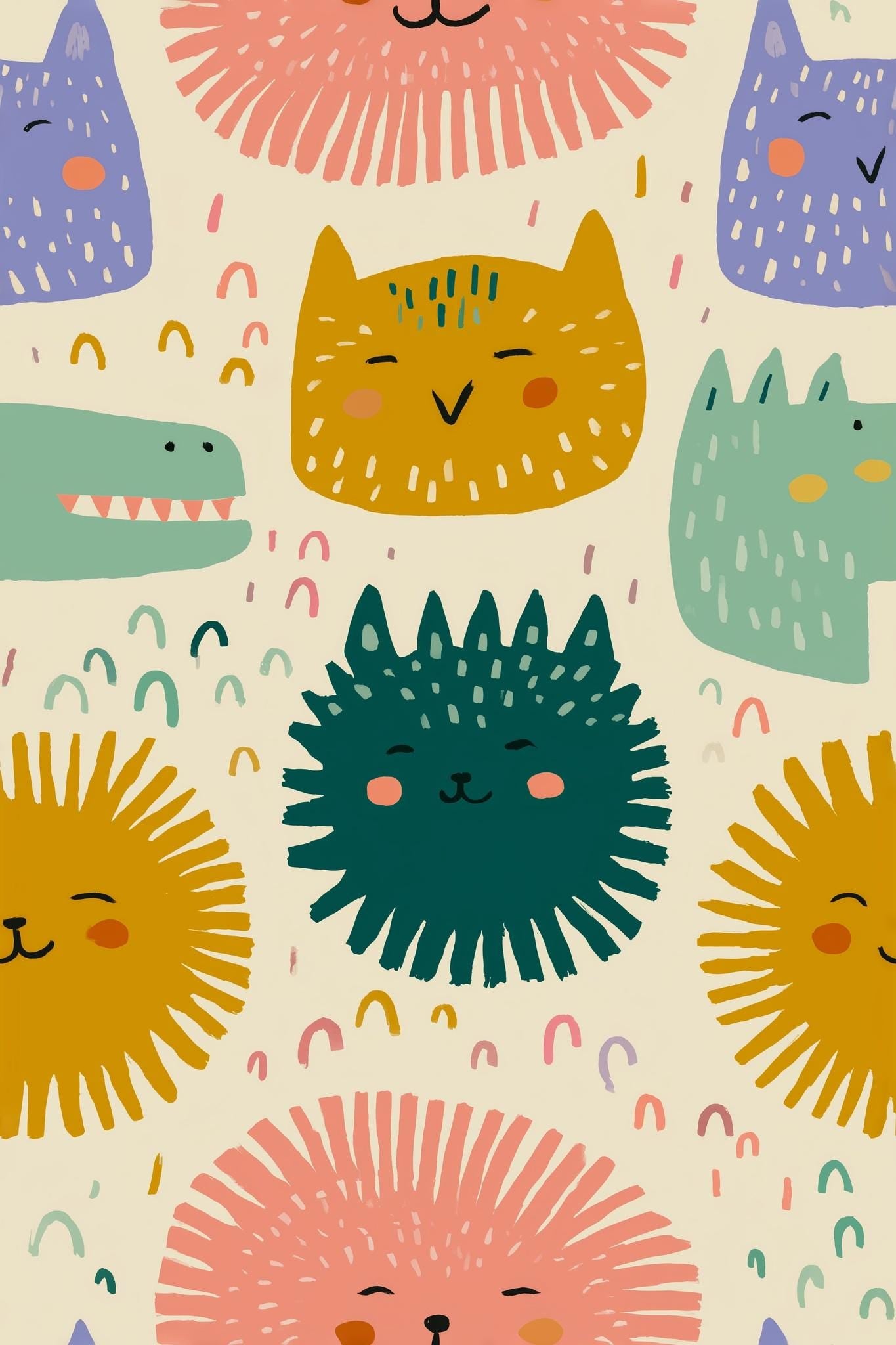 Playful Character Wallpaper for Nursery and Kids Room Modern Pattern Removable Wall Decor